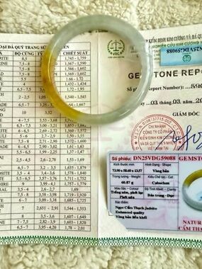 100% genuine grade a natural untreated deep green yellow jadeite bangle 58.5 mm